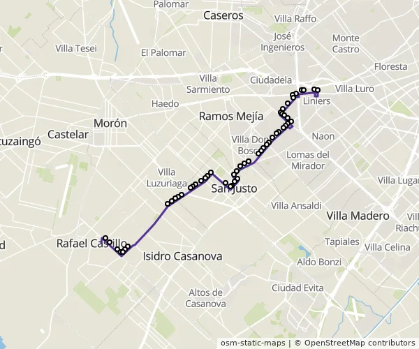 Mapa do itinerário da linha