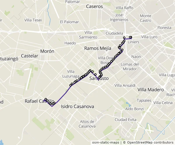 Mapa do itinerário da linha