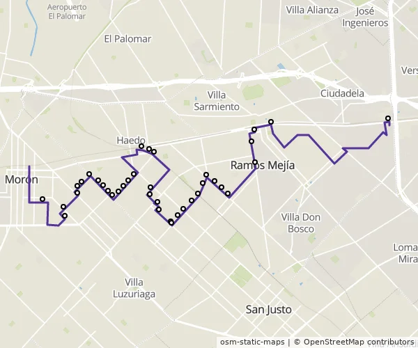 Mapa do itinerário da linha