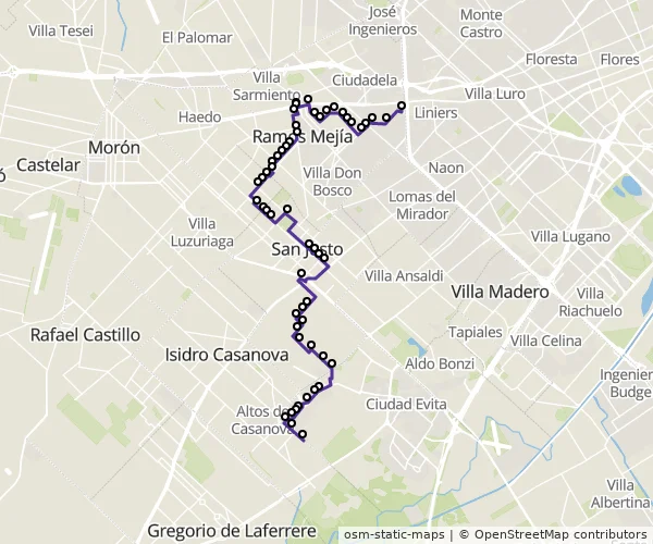 Mapa do itinerário da linha
