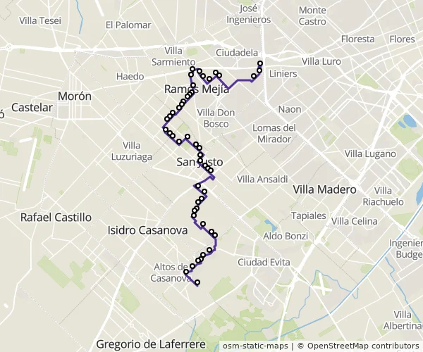 Mapa do itinerário da linha