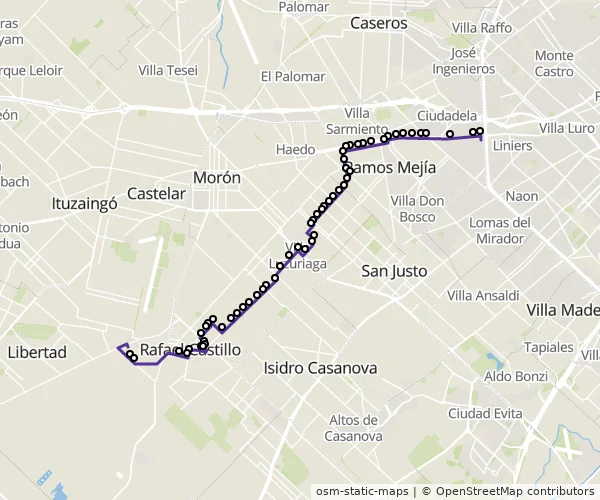 Mapa do itinerário da linha