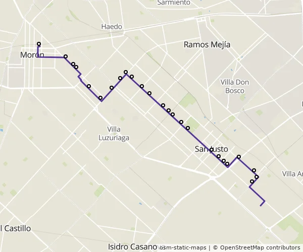 Mapa do itinerário da linha
