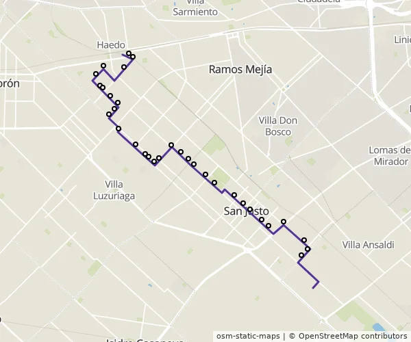 Mapa do itinerário da linha