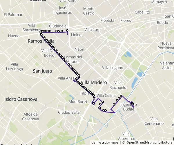 Mapa do itinerário da linha