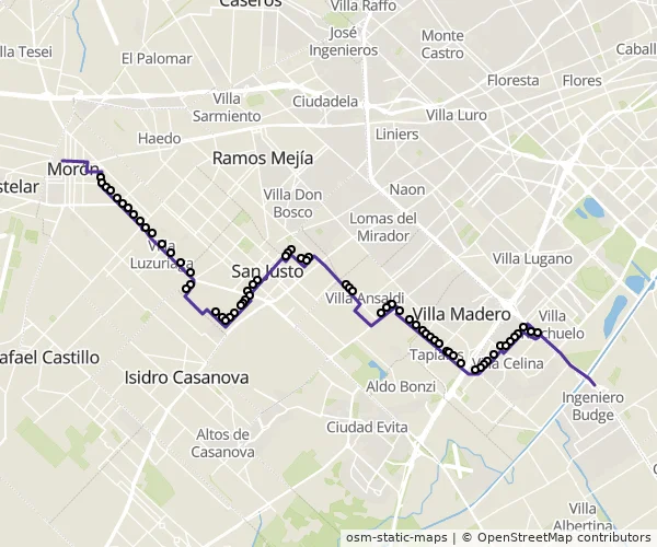 Mapa do itinerário da linha