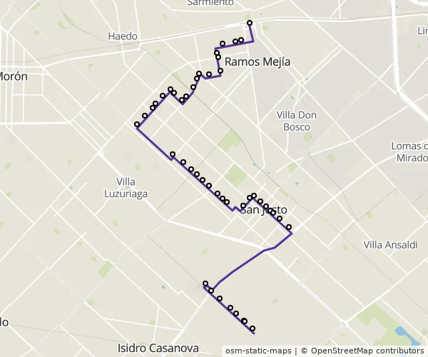 Mapa do itinerário da linha