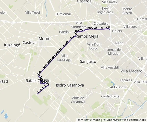 Mapa do itinerário da linha