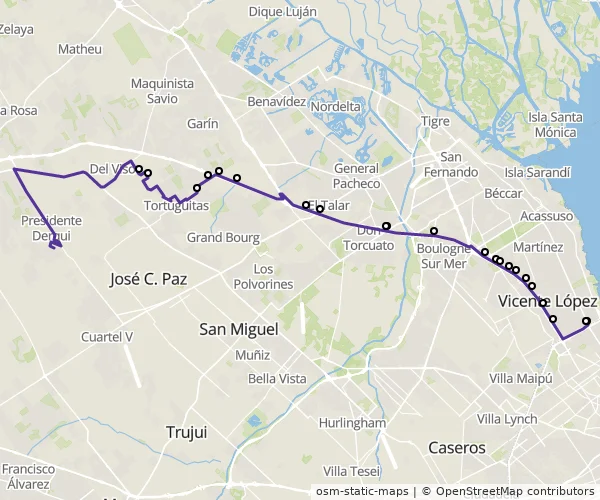 Mapa do itinerário da linha
