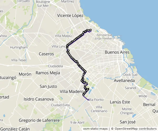 Mapa do itinerário da linha
