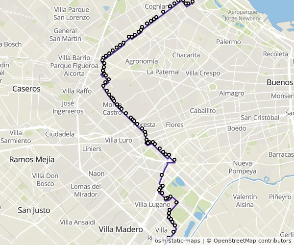 Mapa do itinerário da linha