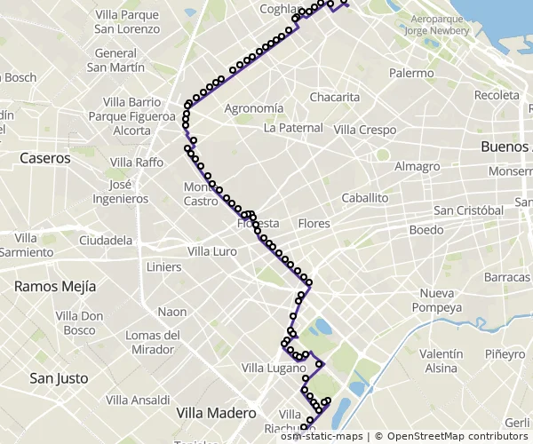 Mapa do itinerário da linha