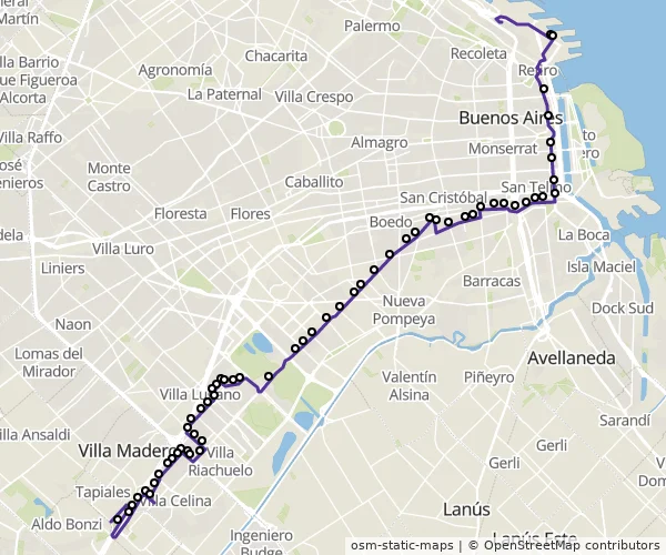 Mapa do itinerário da linha