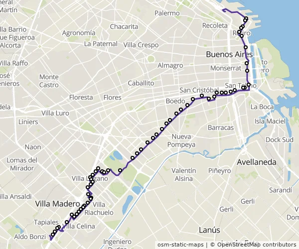 Mapa do itinerário da linha