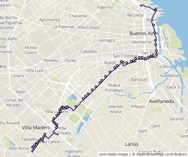 Mapa do itinerário da linha