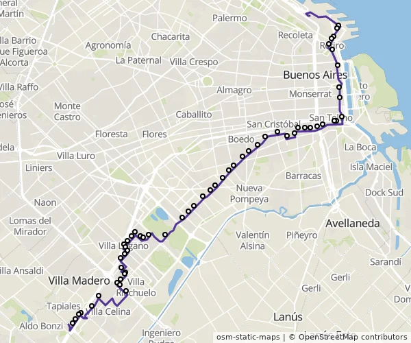 Mapa do itinerário da linha