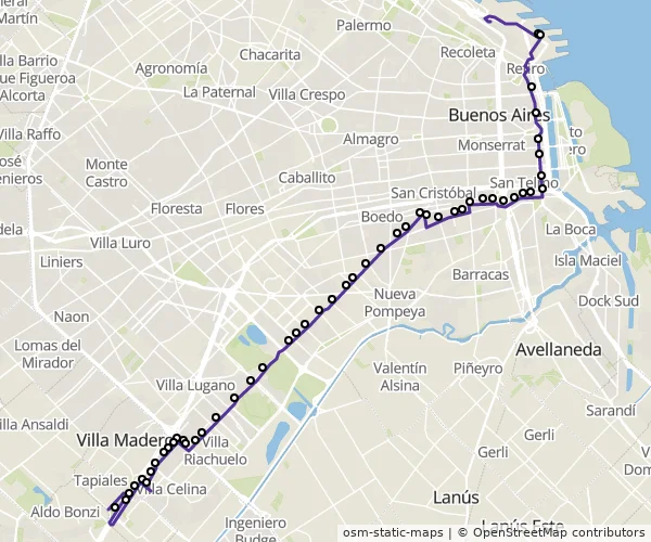 Mapa do itinerário da linha