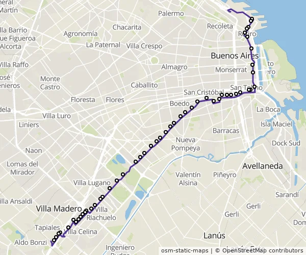 Mapa do itinerário da linha