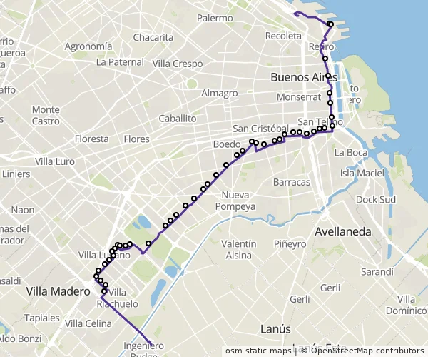 Mapa do itinerário da linha