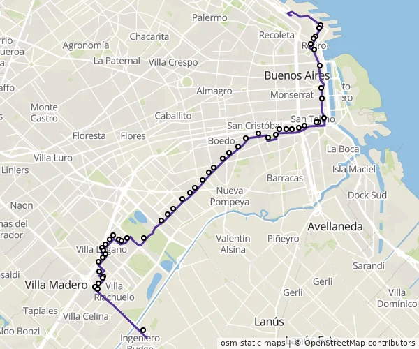 Mapa do itinerário da linha