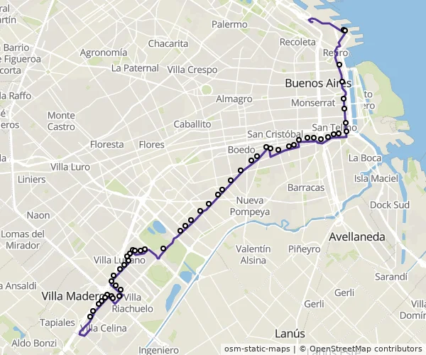 Mapa do itinerário da linha