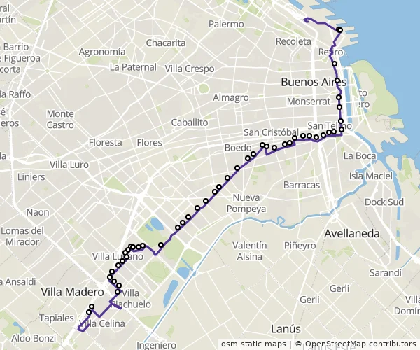 Mapa do itinerário da linha