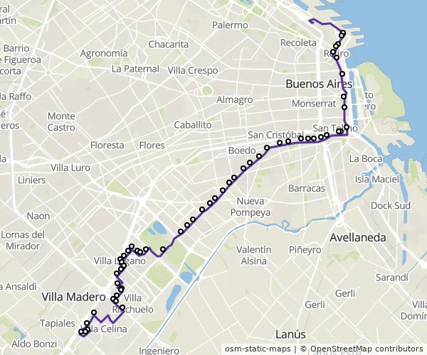 Mapa do itinerário da linha