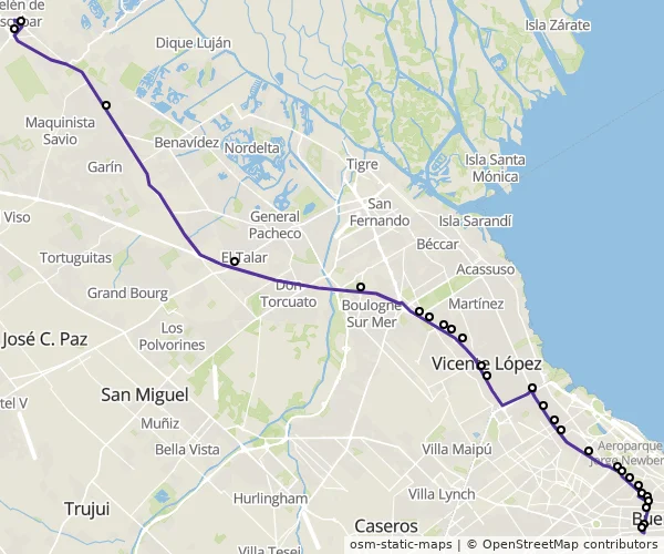 Mapa do itinerário da linha