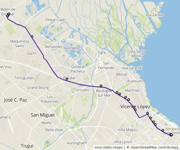 Mapa do itinerário da linha