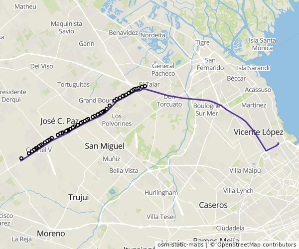 Mapa do itinerário da linha