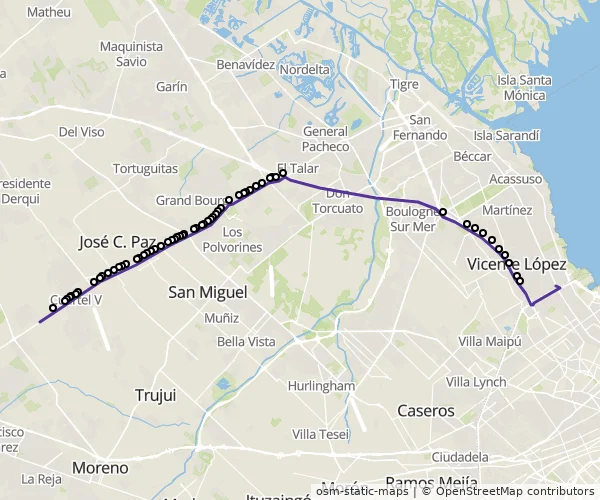 Mapa do itinerário da linha