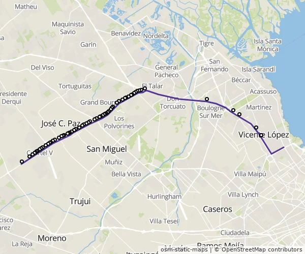 Mapa do itinerário da linha