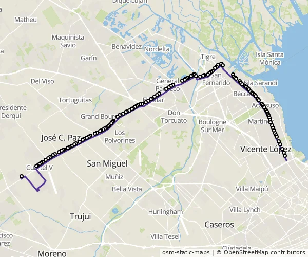 Mapa do itinerário da linha