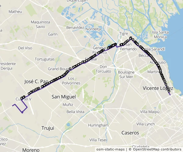 Mapa do itinerário da linha