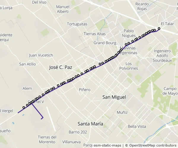 Mapa do itinerário da linha