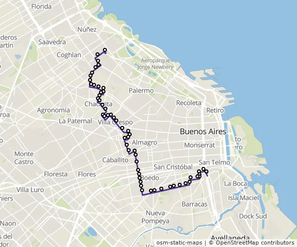 Mapa do itinerário da linha