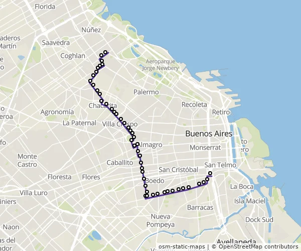Mapa do itinerário da linha
