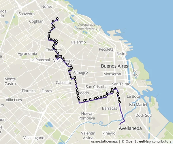 Mapa do itinerário da linha