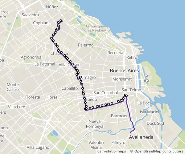 Mapa do itinerário da linha