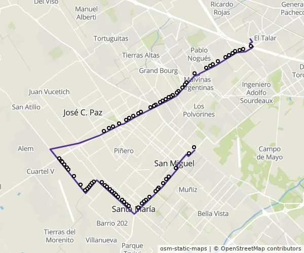 Mapa do itinerário da linha
