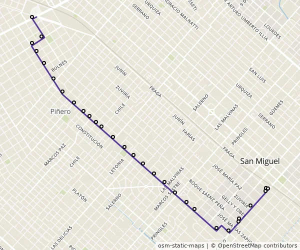 Mapa do itinerário da linha