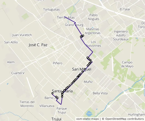 Mapa do itinerário da linha