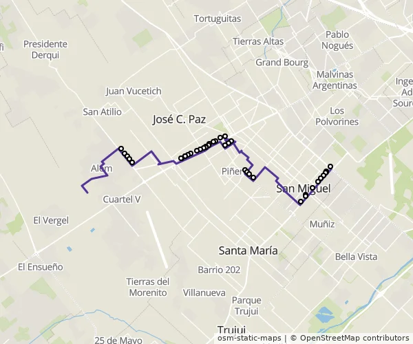 Mapa do itinerário da linha