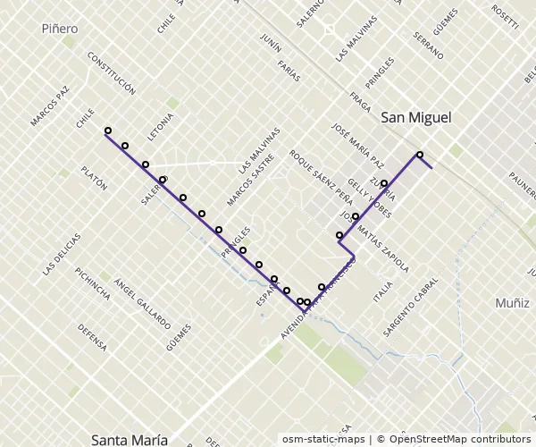 Mapa do itinerário da linha