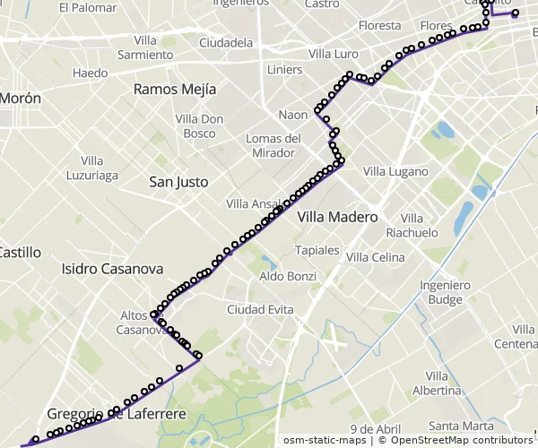 Mapa do itinerário da linha