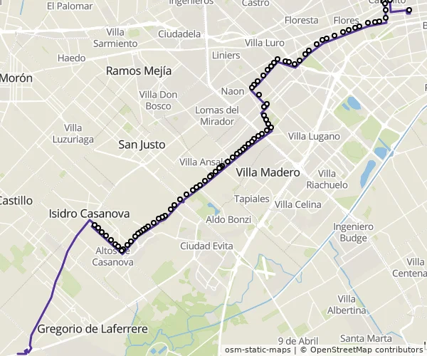 Mapa do itinerário da linha