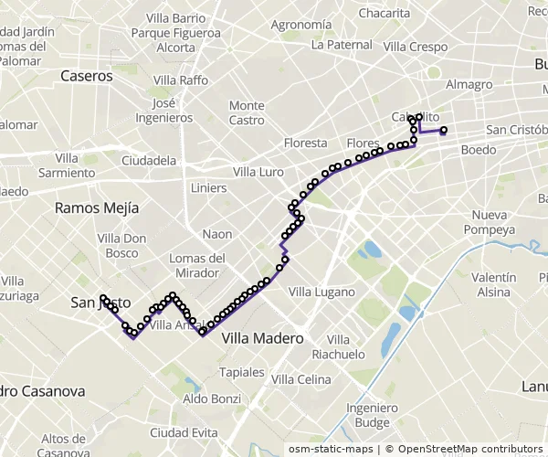 Mapa do itinerário da linha
