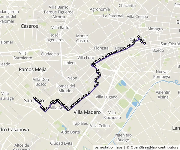Mapa do itinerário da linha