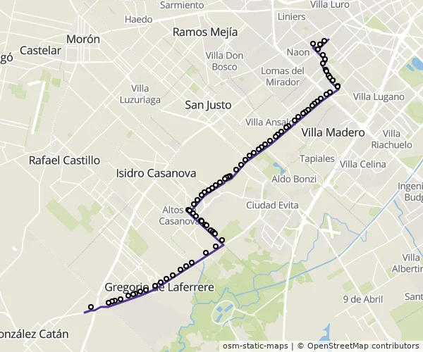 Mapa do itinerário da linha