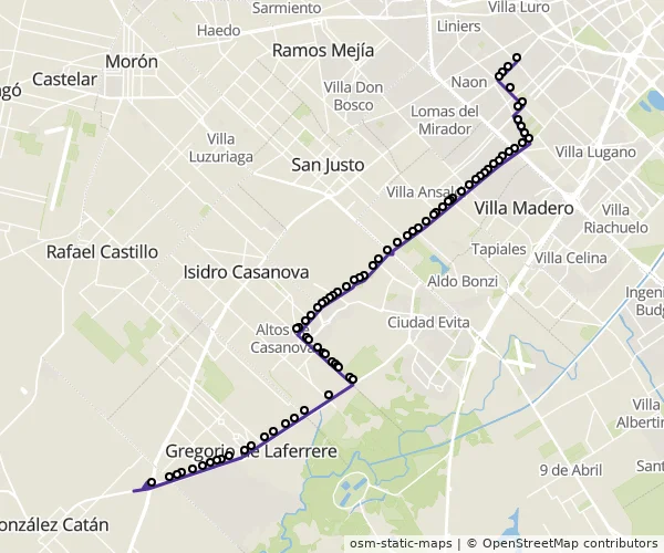 Mapa do itinerário da linha